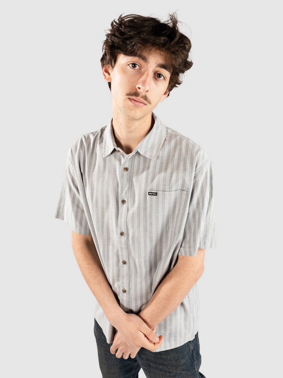 Brixton Cru Oxford Stripe Shirt basalt blue/whitecap strp