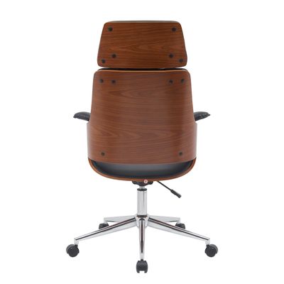 Fauteuil de bureau HECTOR - Bois multiplis imitation noyer et polyuréthane noir