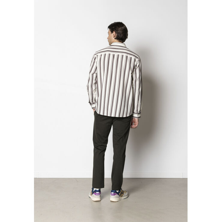 Clean Cut Copenhagen Willum shirt Ecru/dark plum stripe