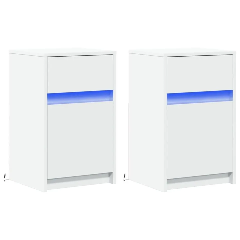 vidaXL - LED Nachtkastjes met lade en deur - Wit - Hout - 38x34x61 cm - 2 st