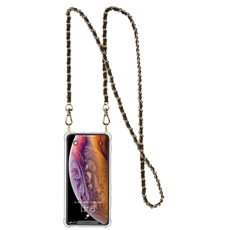 Universal Necklace Handykette Leder / Metall (120cm) Karabiner Verschluss - Schwarz / Silber