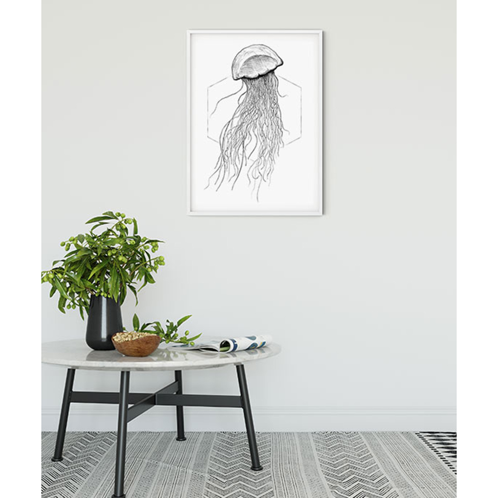 Wandbild JELLYFISH WHITE - weiß-schwarz - 50x70 cm