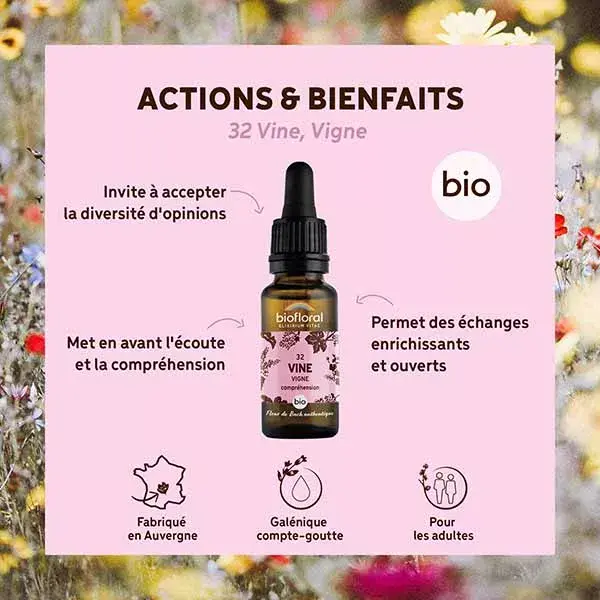Florais de Bach Biofloral 32, em formato de gota, da marca Demeter, orgânicos, 20 ml