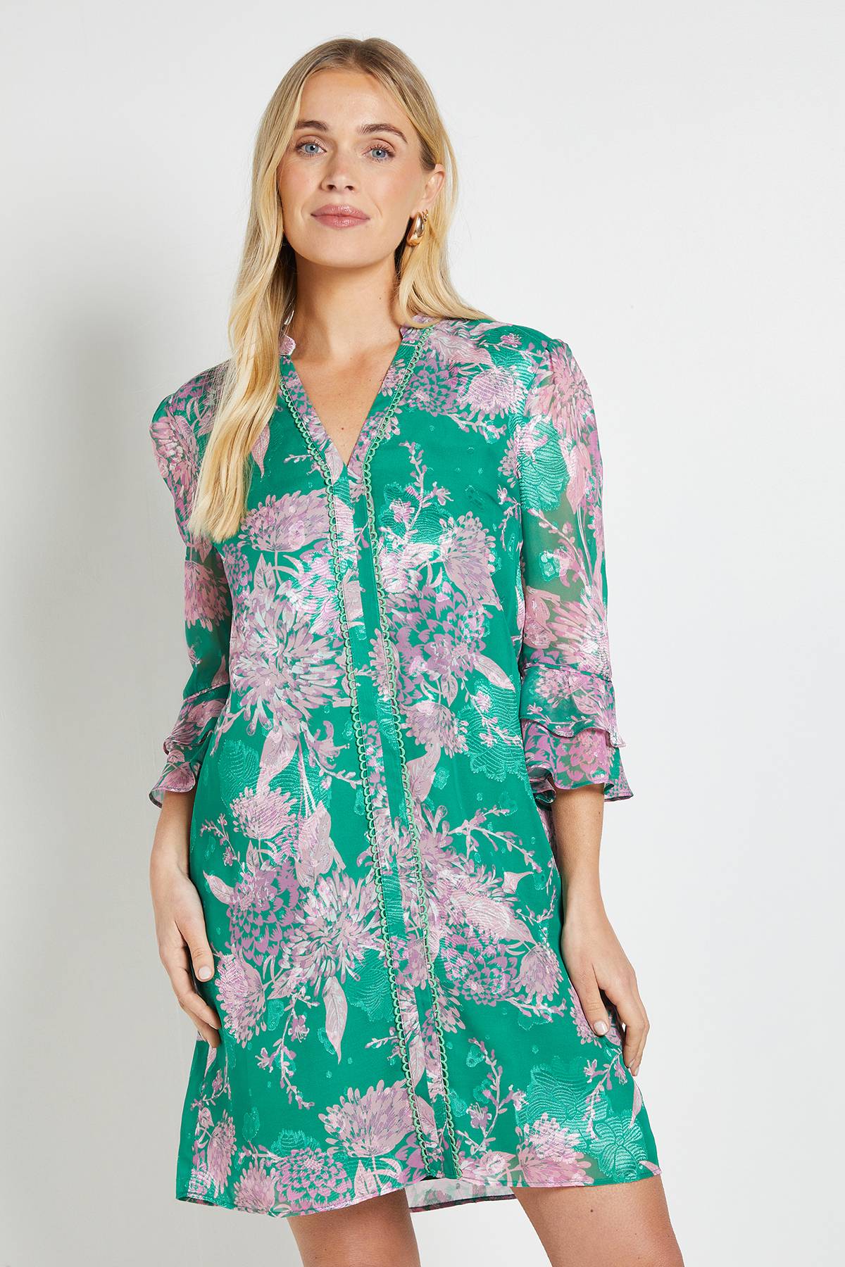 Wallis Robe Droite À Volants Petite Taille Imprimé Floral Dévoré