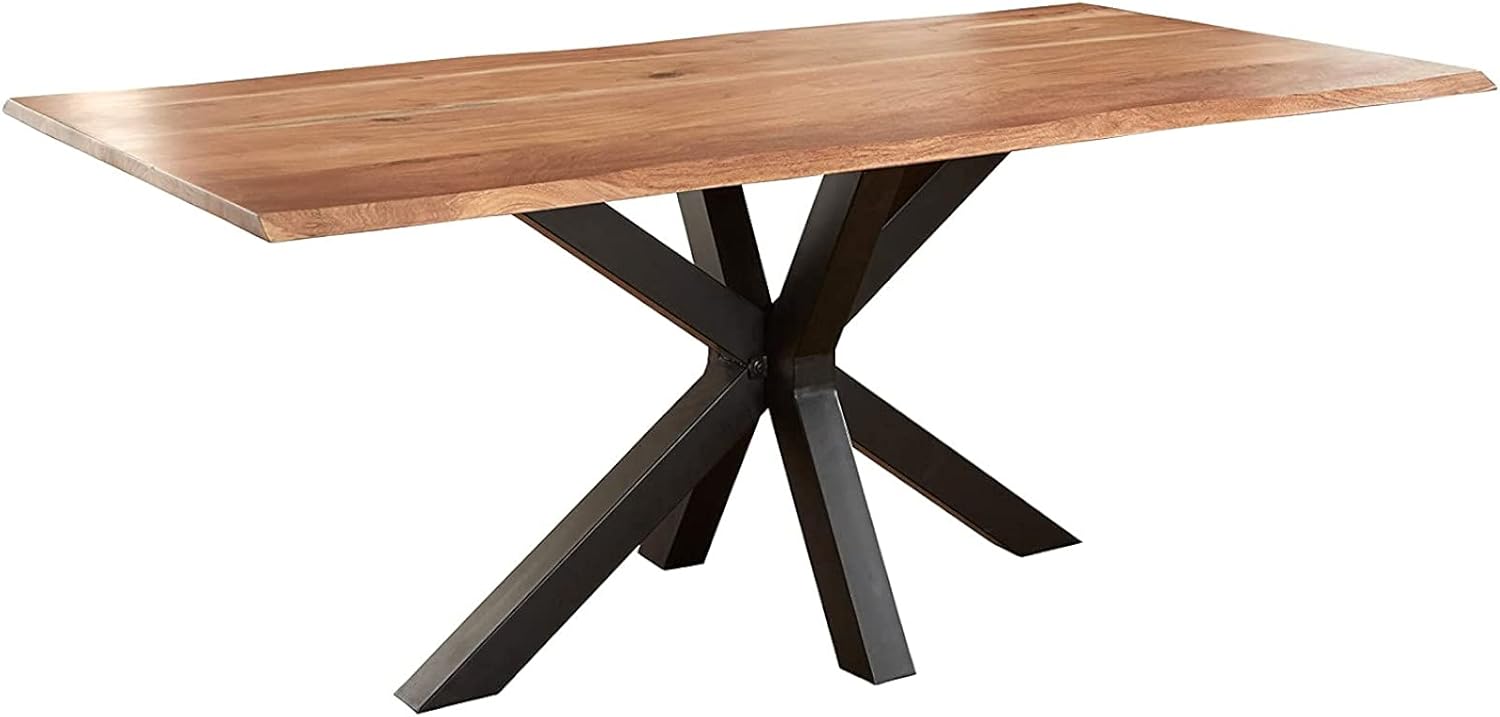 SAM Baumkantentisch 240 x 100 cm Spyro, Akazienholz naturfarben & massiv, Esszimmertisch mit mattschwarzem Spider-Metallgestell, Platte 26 mm