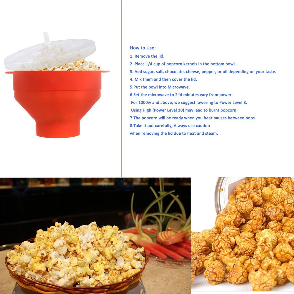 (20cm) Faltbare Silikon Mikrowellen Popcorn Schüssel mit Deckel - Rot