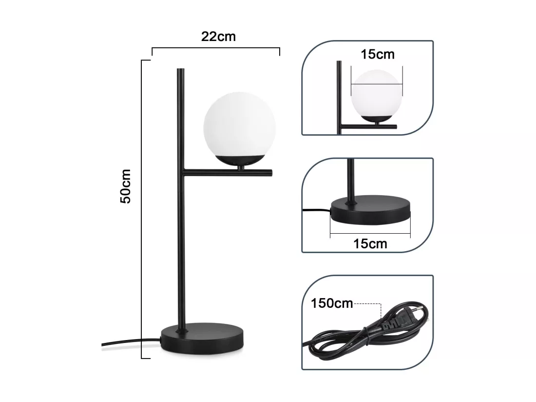 NETTLIFE lampe de Table salon lampe de chevet E27 noir moderne verre Design Vintage rétro industriel lampe de Table avec 1.5M