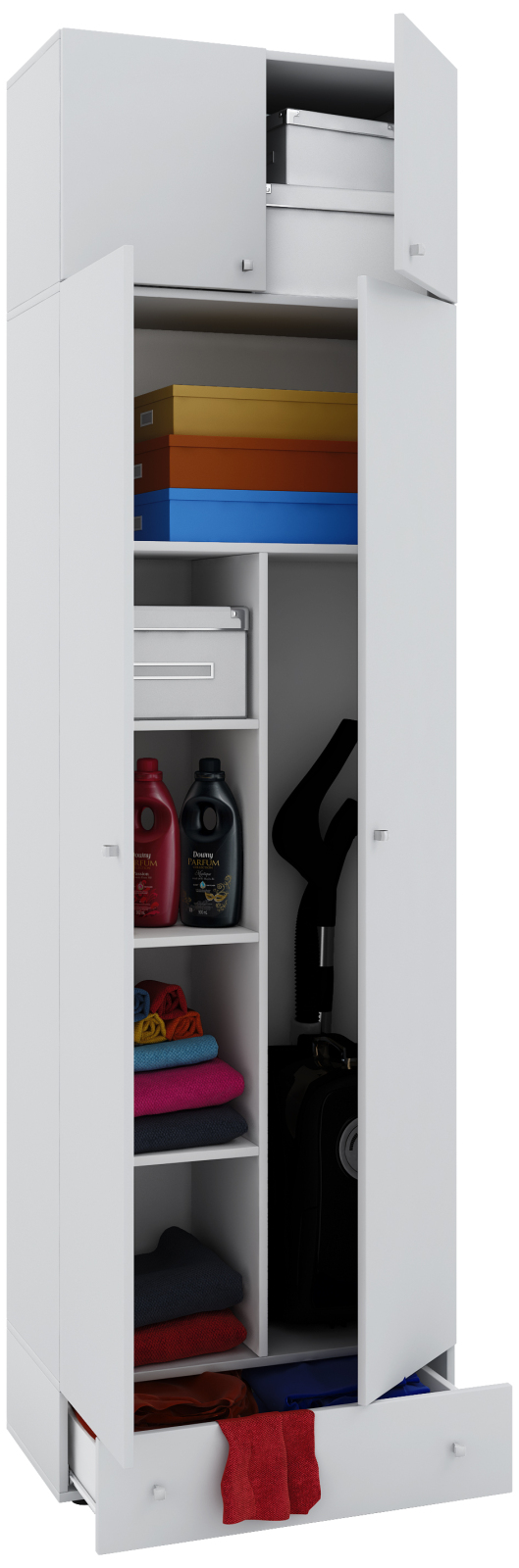 Mehrzweckschrank VANDOL ll - weiß - mit Schubkasten und Aufsatz