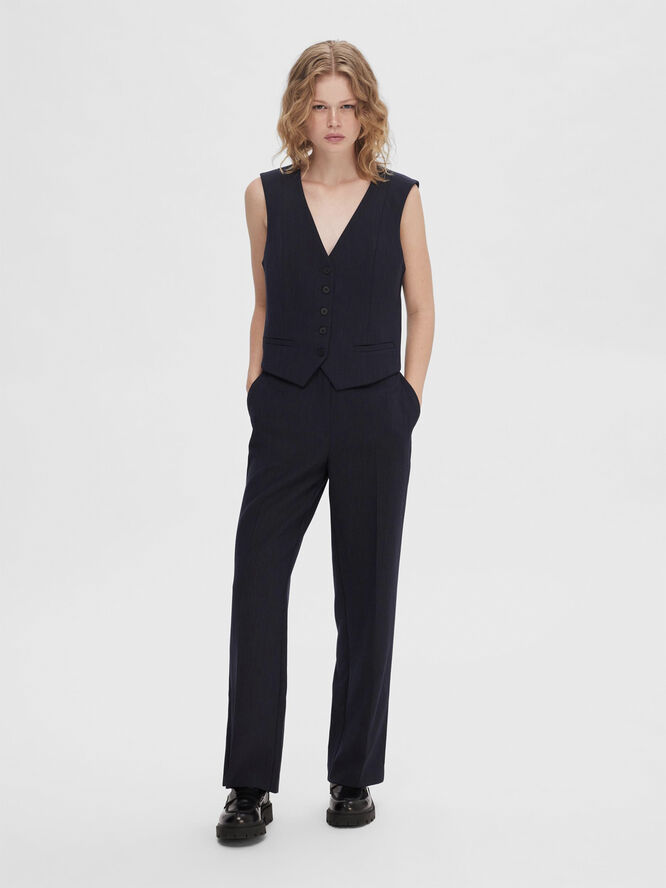 Selected Femme SLFRITA MW WIDE PANT DARK SAP MEL N Dark sapphire/melange