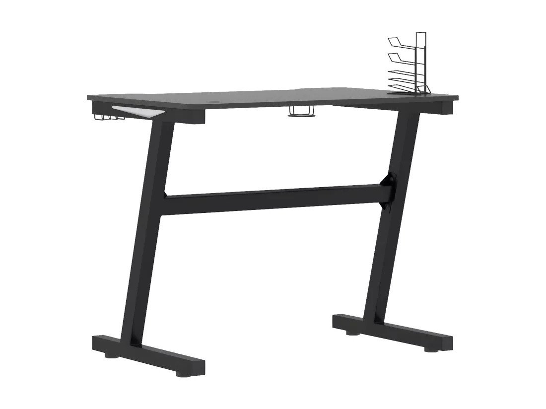 Bureau de jeu à LED avec pieds en forme de Z Noir 90x60x75 cm