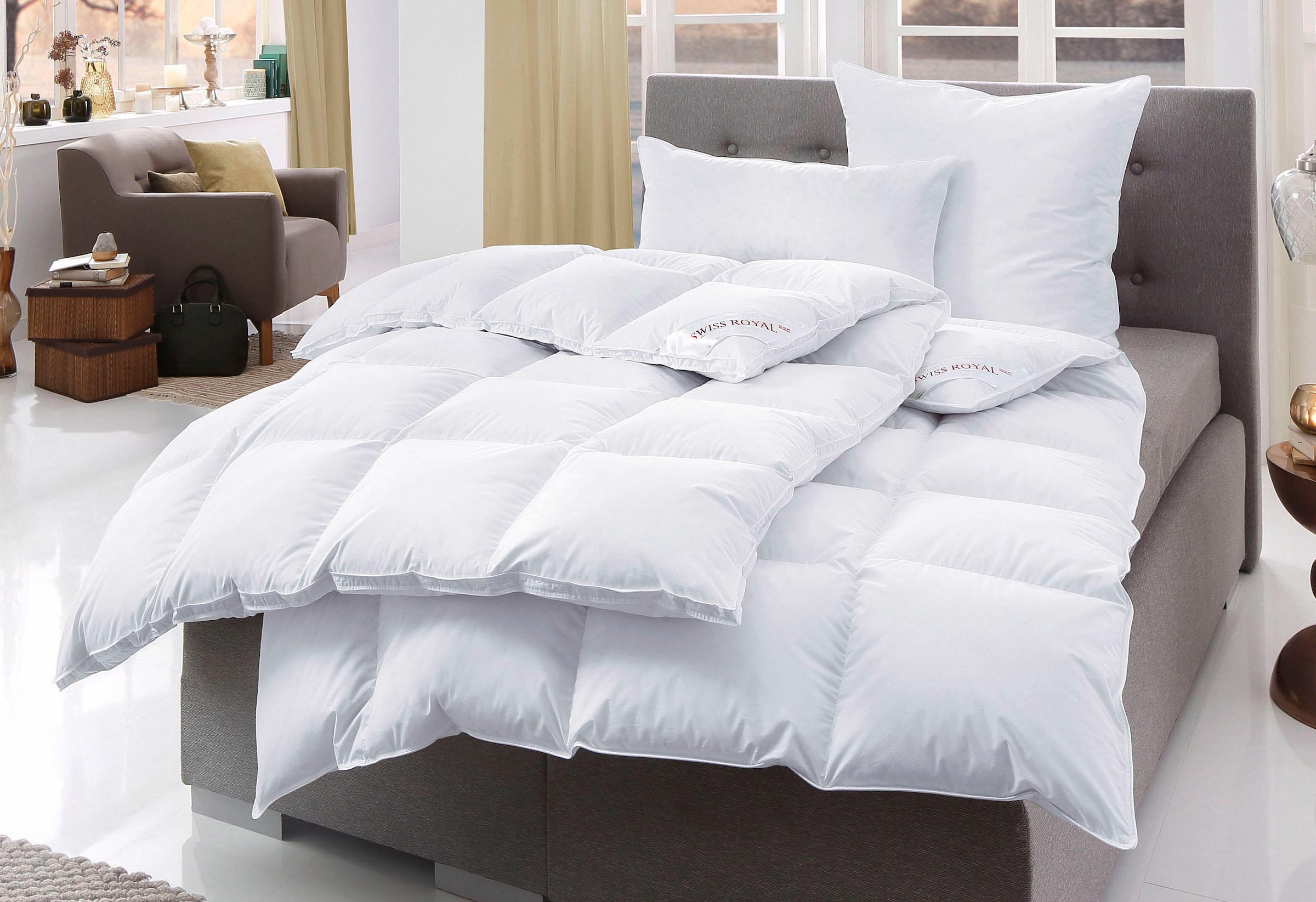 Haeussling 3-Kammer-Kopfkissen »Swiss Royal, Kissen made in Germany« Füllung: Aussenkammermit90Daunen10Federn 1 Stk. tlg. 3-Kammer-Kopfkissen, Kopfkissen 40x80 cm, 80x80 cm, Made in Germany