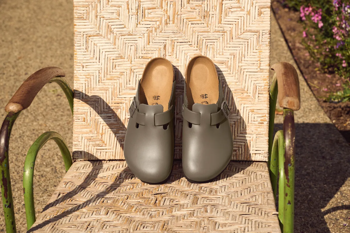 Birkenstock Boston Natural Leather regular Smooth Leather Concrete Gray