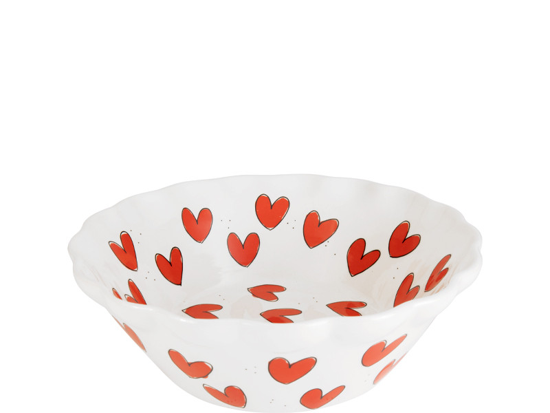 Schaal met wave rand 23.5cm Valentijn Rode Hartjes