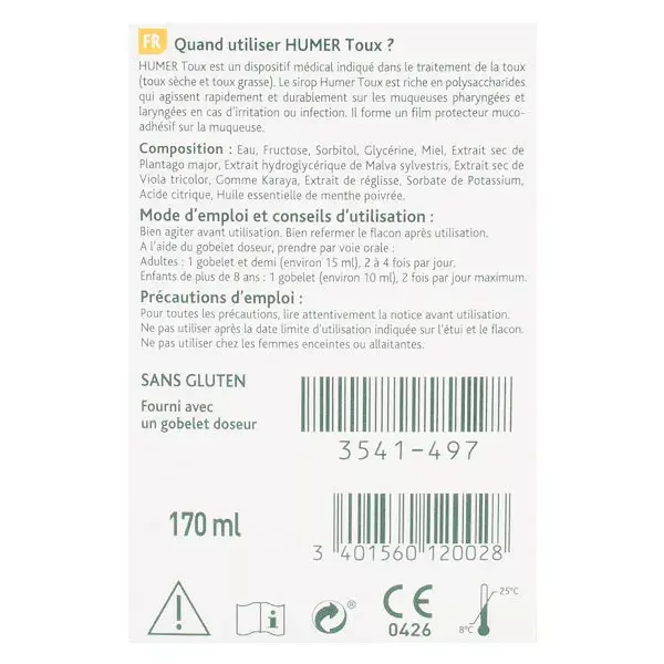 Xarope para Tosse Humer - Mel, Tanchagem, Alcaçuz, a partir dos 8 anos de idade, 170ml