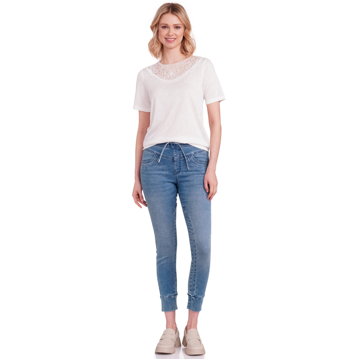Gina Damen Jeggings mit Elastikbund hellblau