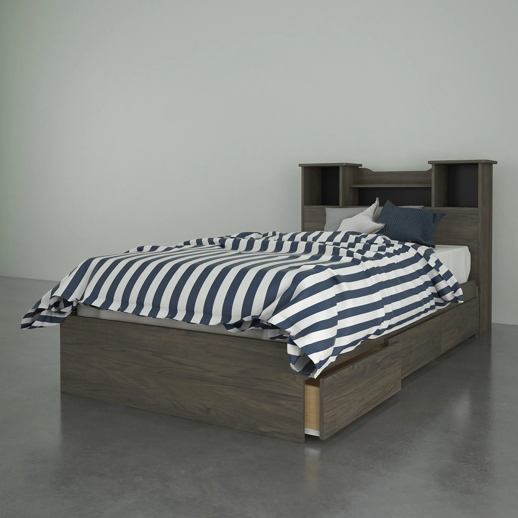 Nexera Lit Simple avec Tiroirs Pocono - Gris Écorce