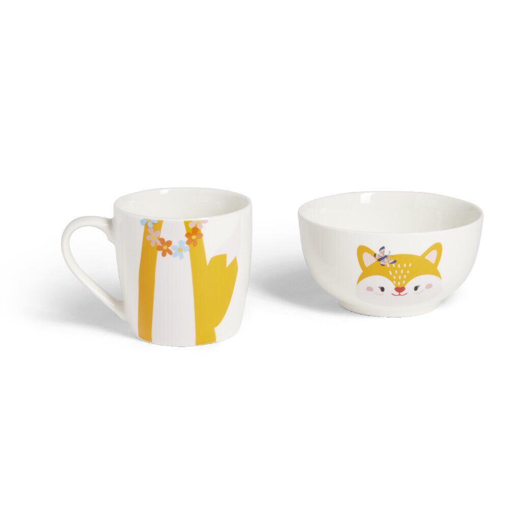 Ensemble bol et mug en porcelaine motif enfant motif renard H15cm