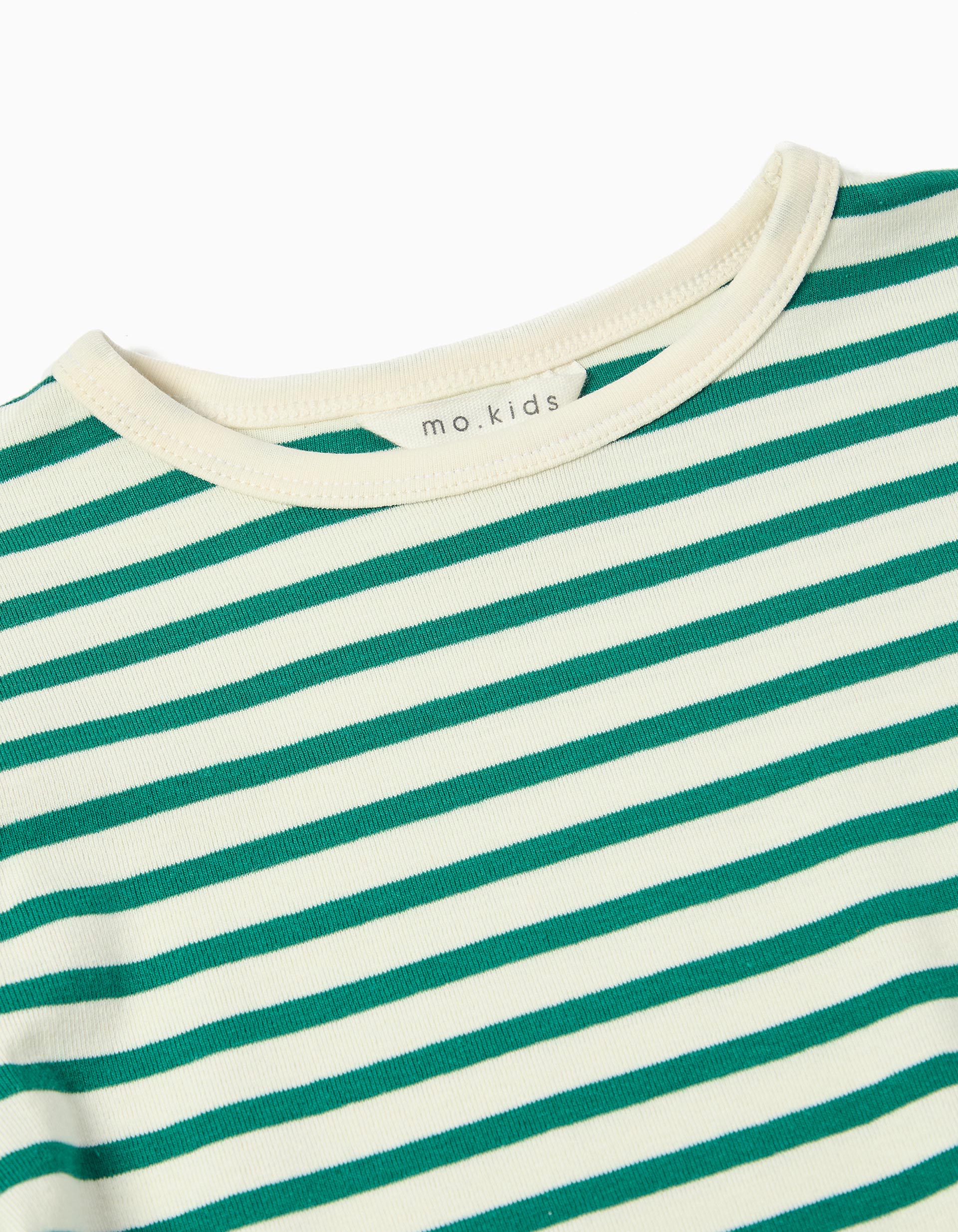 T-shirt de Manga Comprida Riscas, Menina, Verde
