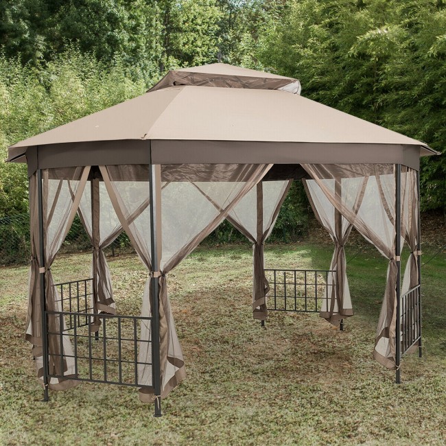 Gazebo octogonal para pátio de 3m x 3,6m com tela mosquiteira