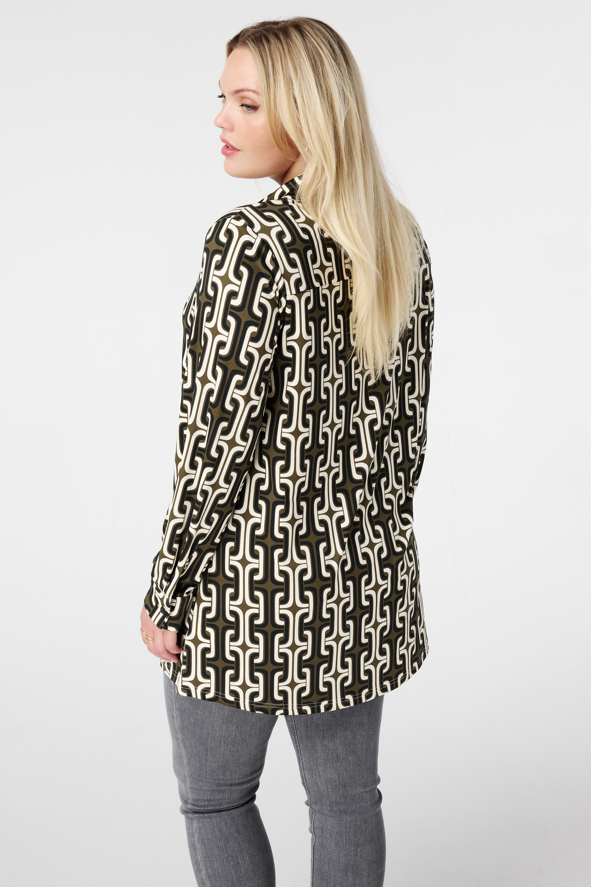Lange blouse met print Multi Khaki