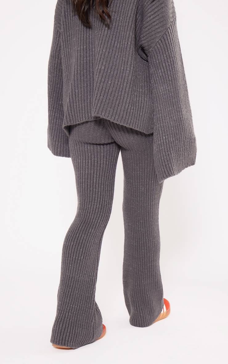 Charbon Pantalon Petite Large En Maille Côtelée