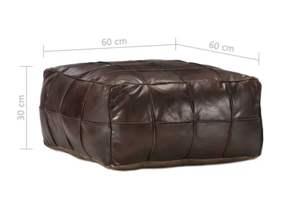 Pouf 60 x 60 x 30 cm Marron foncé Cuir véritable de chèvre