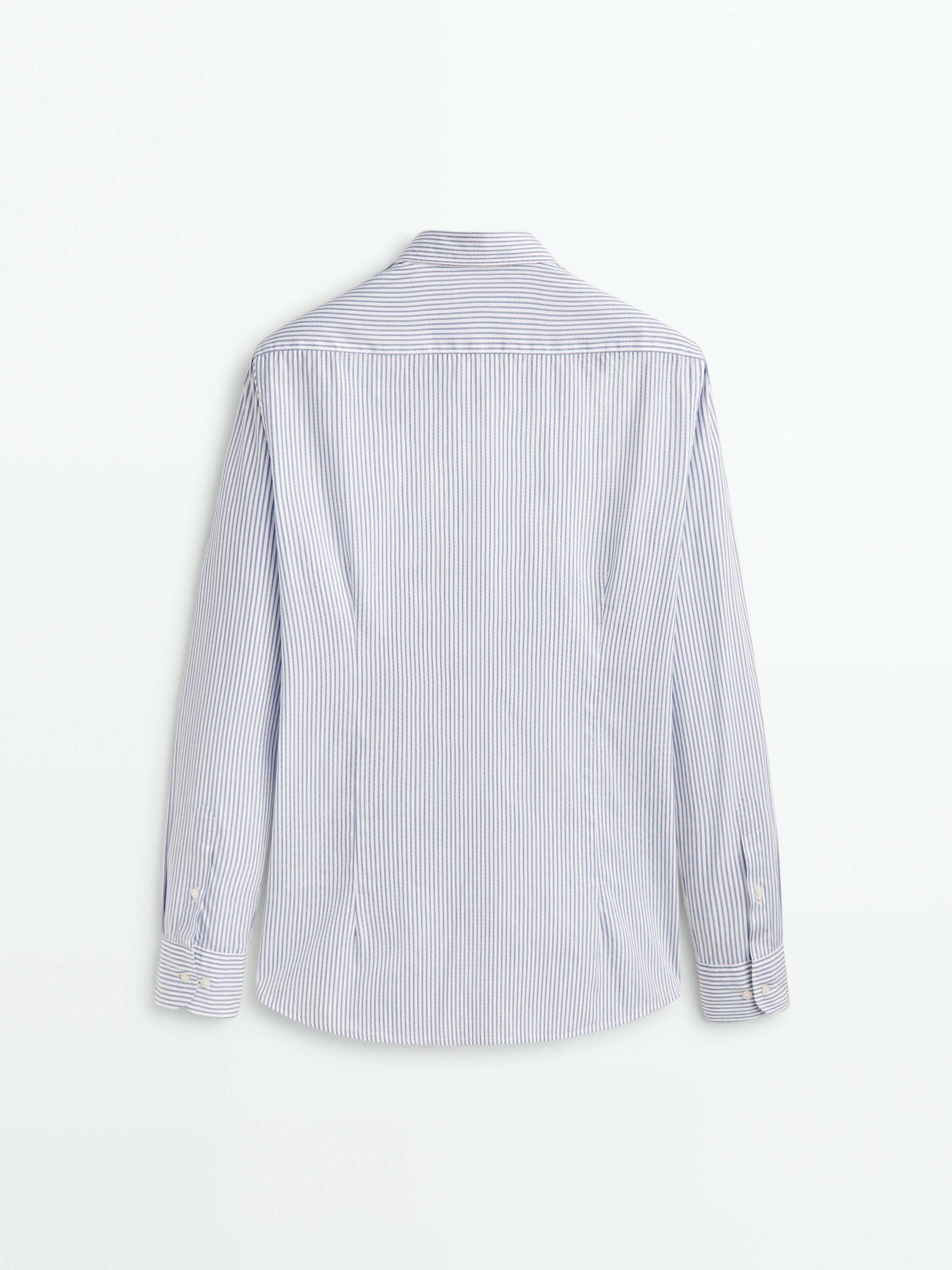 Camisa slim fit de algodão popeline com micro-listras - AZUL MARINHO