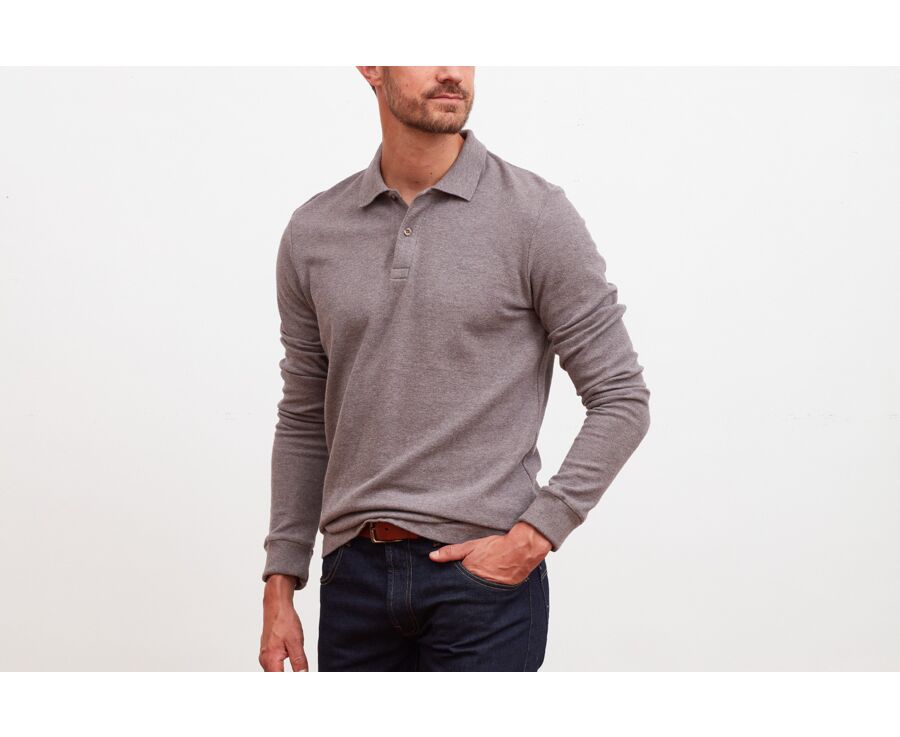 Polo manches longues homme Taupe chiné - ANDY II ML