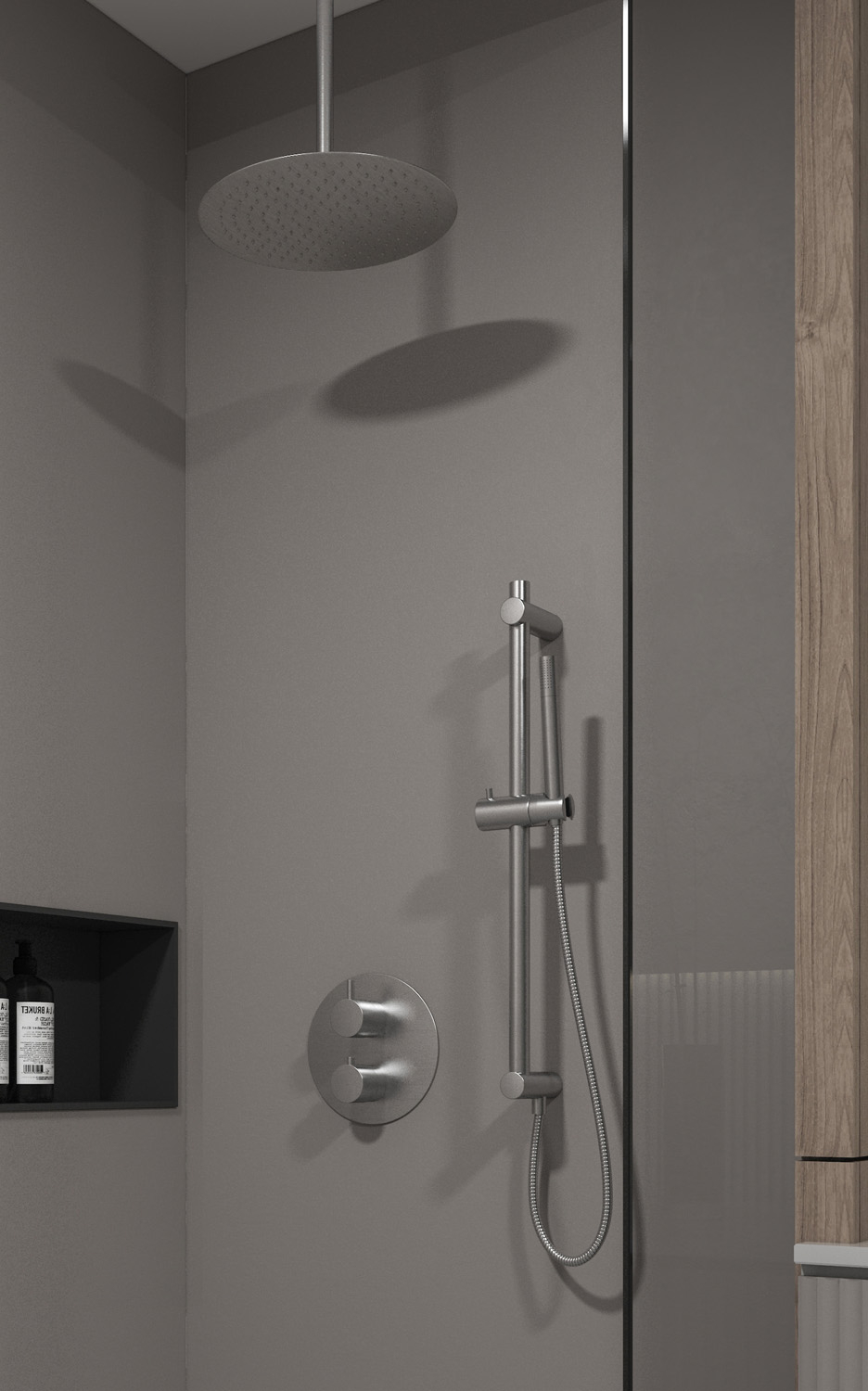 Saniclear Exclusive inbouw regendouche rond met 30cm hoofddouche, plafondarm en glijstang RVS