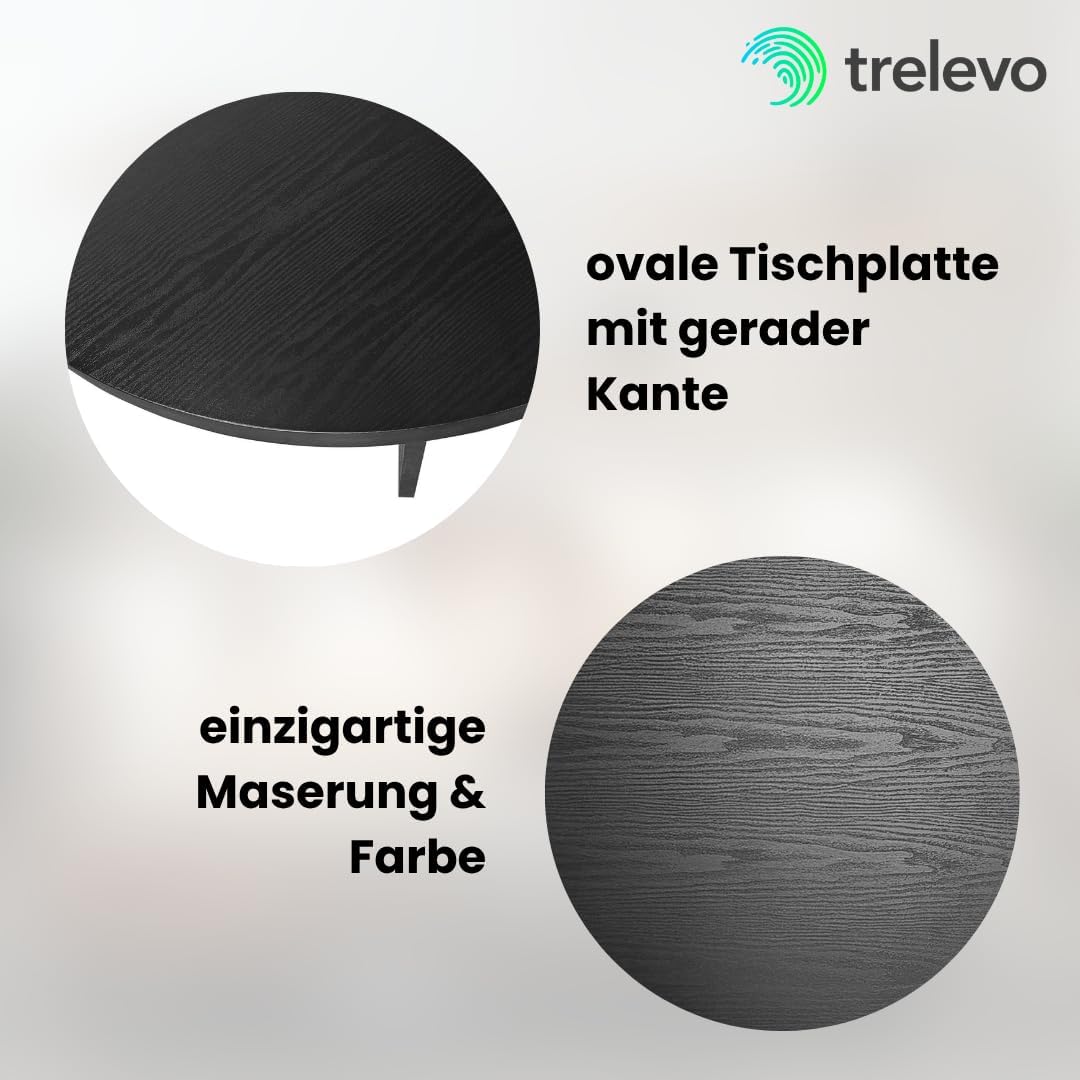 Esszimmertisch 160x90 cm, Schwarze-Optik, Tischplatte gerade Kanten 40mm, ovealer Esstisch, Tischbeine V-Form, Holztisch Esszimmer