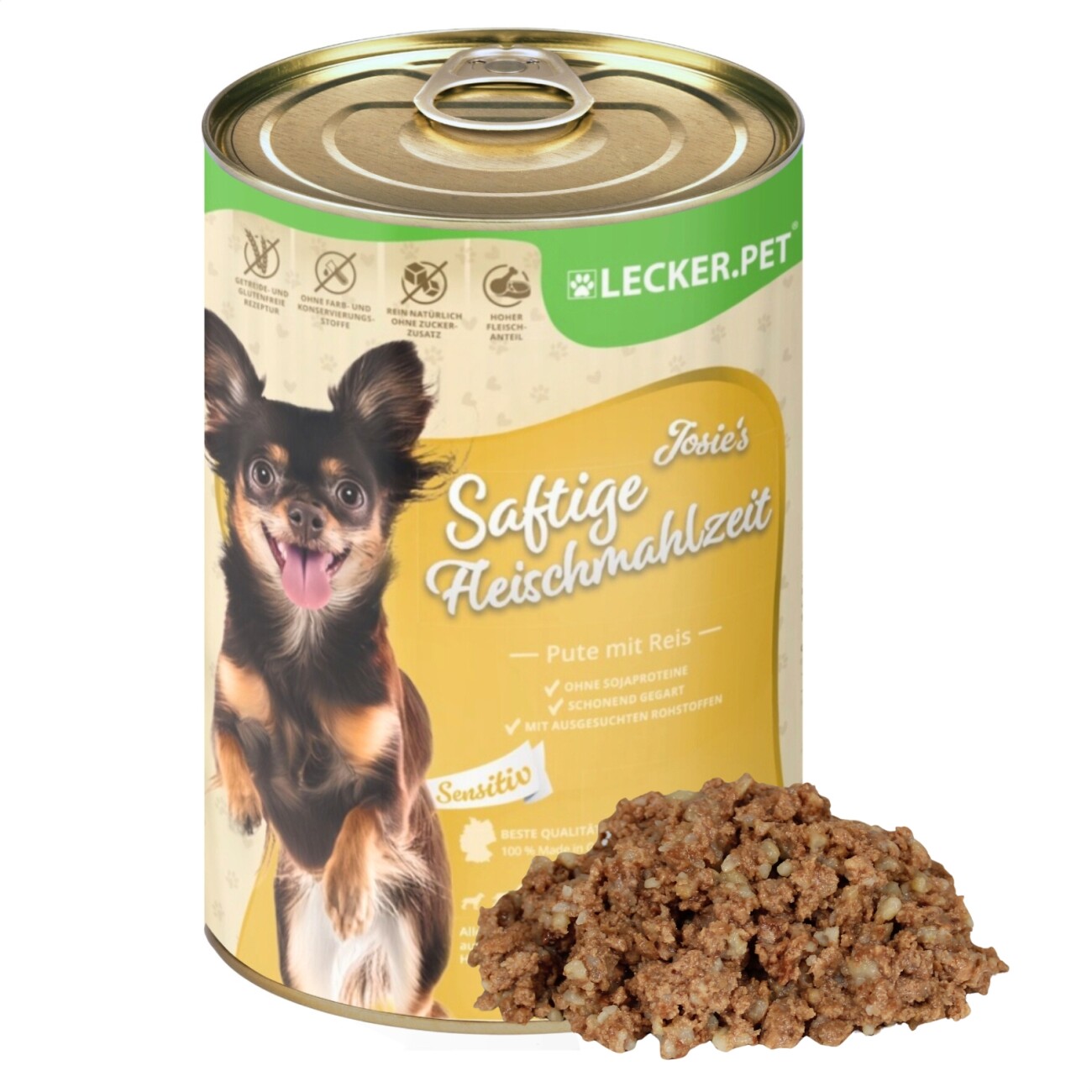 Lyra Pet Lecker.Pet Josie's Saftige Fleischmahlzeit Sensitiv mit Pute & Reis Hundefutter Nassfutter 6x400 g