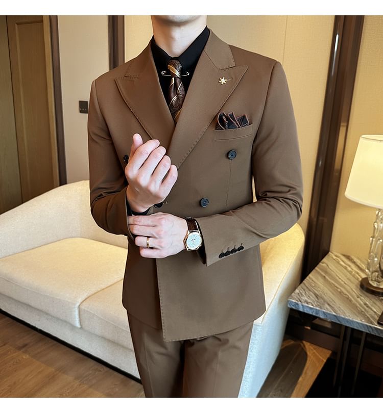 Blueforce - Set: Effen dubbelrijs blazer + vest + pantalon