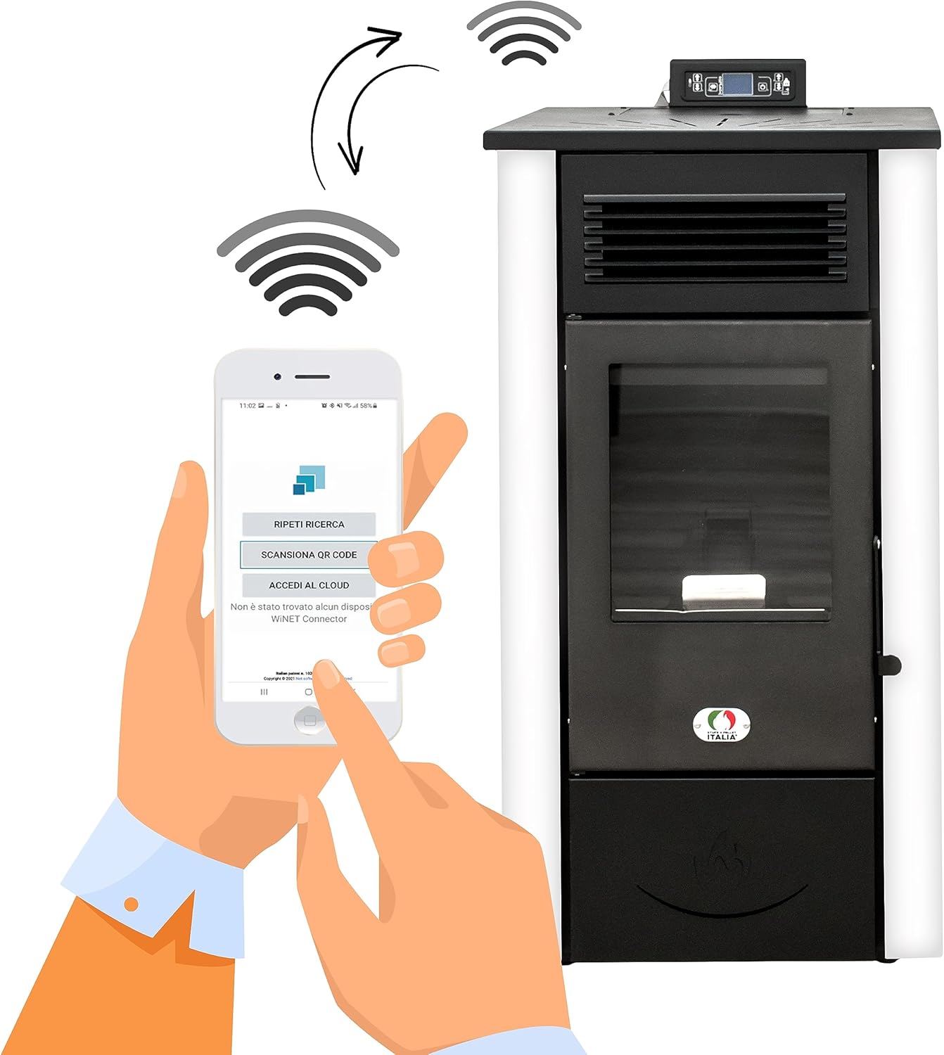 STUFE A PELLET ITALIA Canada 12 KW Kanalisiert 5 Sterne WiFi | Pelletöfen Effizienz 91% Heizt 120m² Autonomie 15 Std. 5-Sterne-Zertifiziert Programmierbar WiFi-Steuerung 5 Kräfte 24 M Garantie Weiß