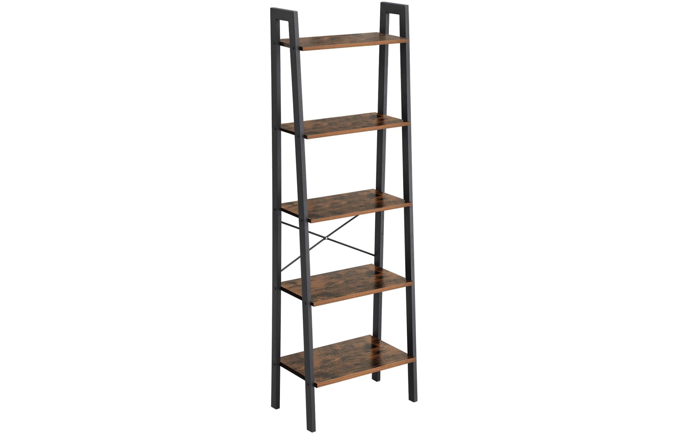 Regal mit 5 Ebenen 56 x 172 cm, Braun/SchwarzLeiterregal mit Metallgestell