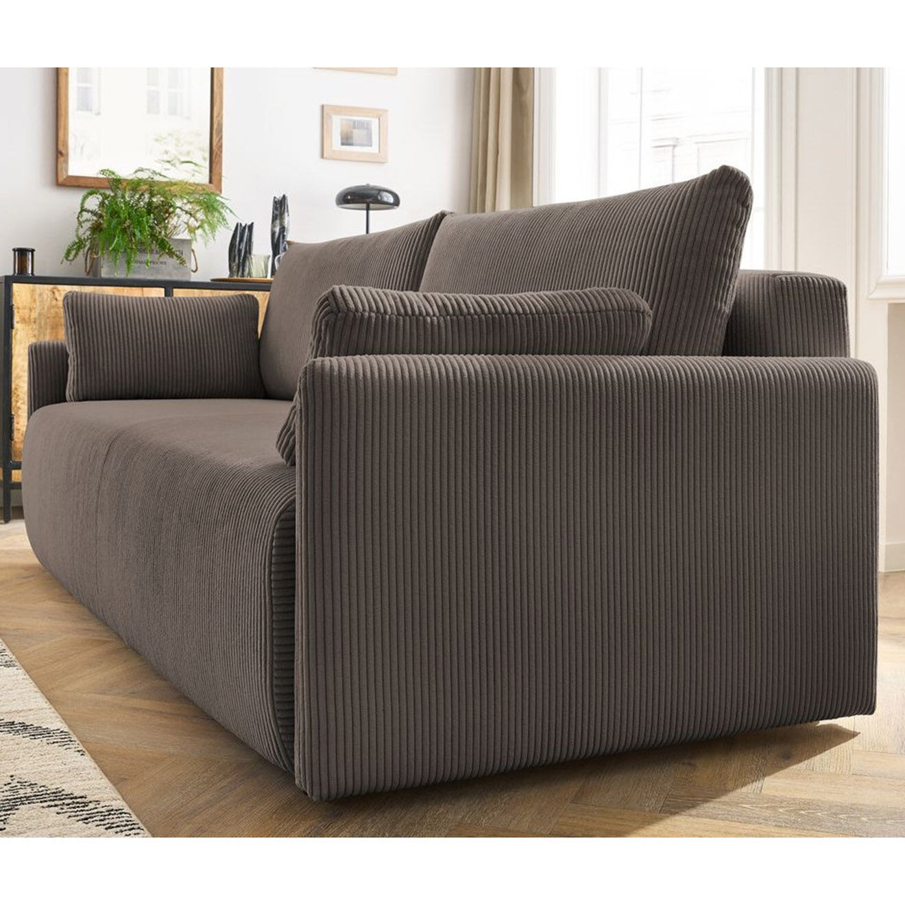 Bobochic Canapé convertible coffre marcel velours côtelé taupe  - 211x100x86 cm