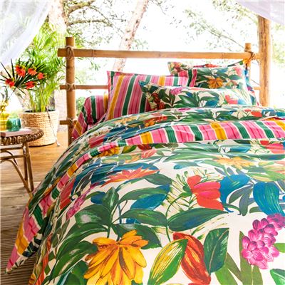 Linge de lit motif fleurs et fruits exotiques - BECQUET CRÉATION