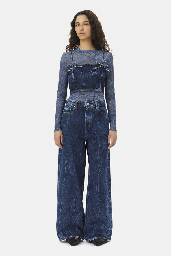 Ganni Crinkled Future Denim Marri Mid blue stone