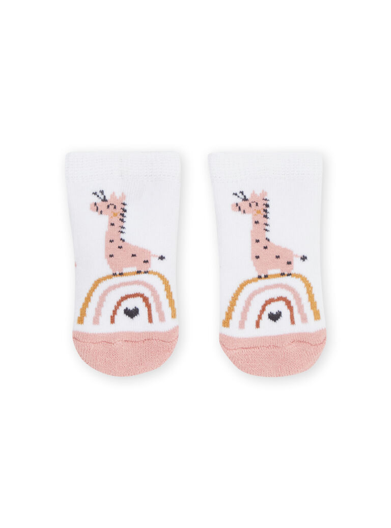 Chaussettes blanc et rose à motifs girafe et arc-en-ciel