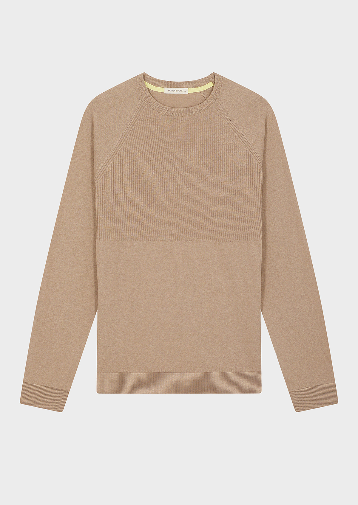 Pull col rond en coton et lin unis camel