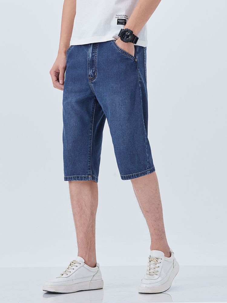 Denimic - Lange denim shorts met hoge taille