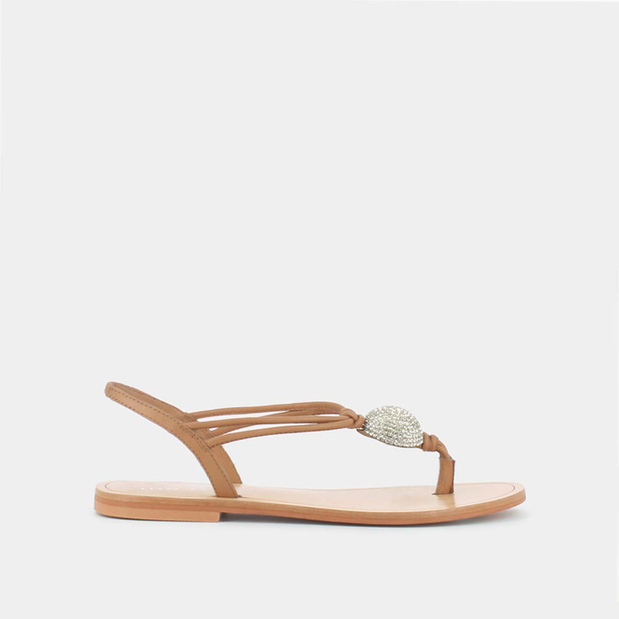 Sandales à détails argentés  en cuir camel