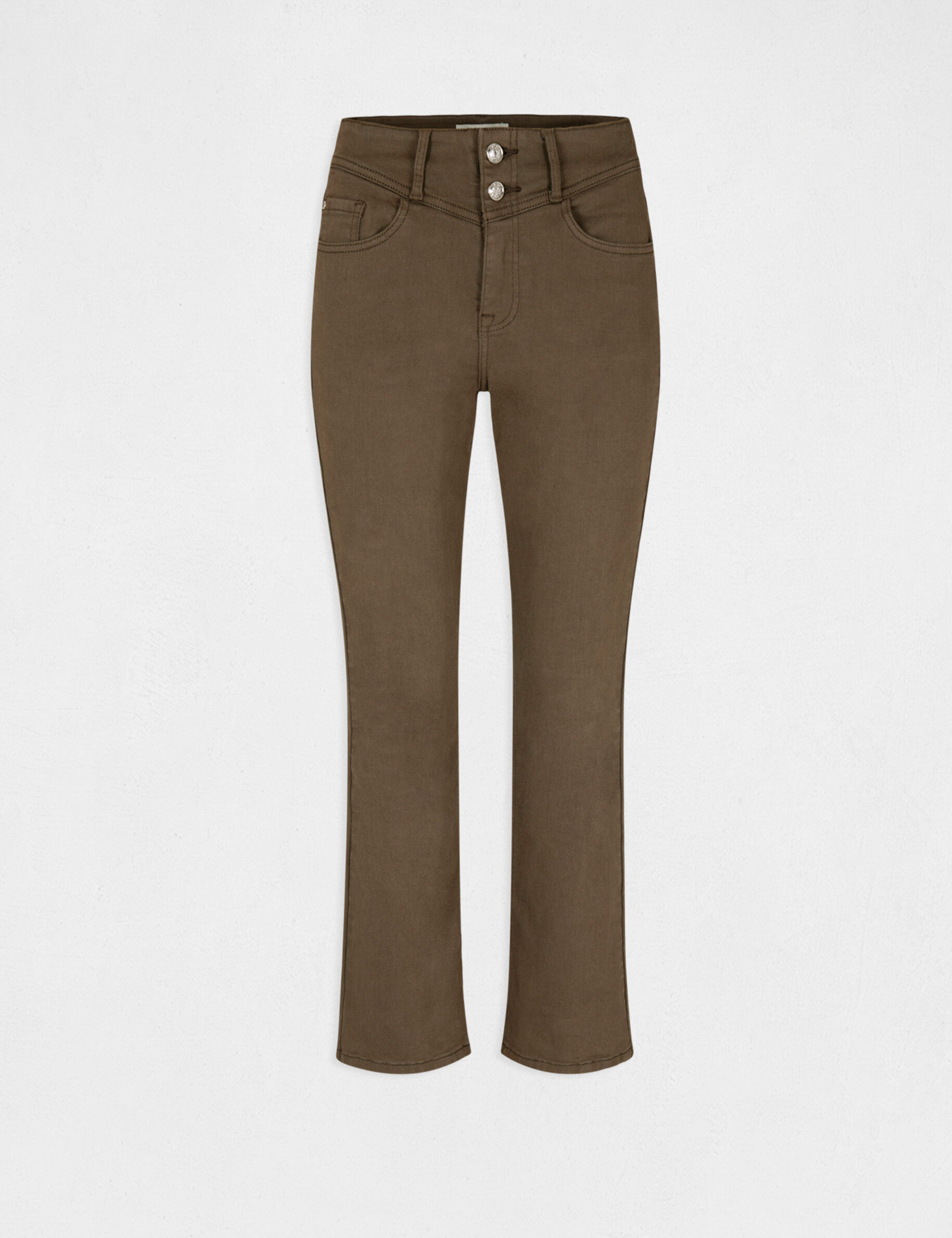 Pantalon droit taille haute 7/8ème vert kaki femme - vert_kaki
