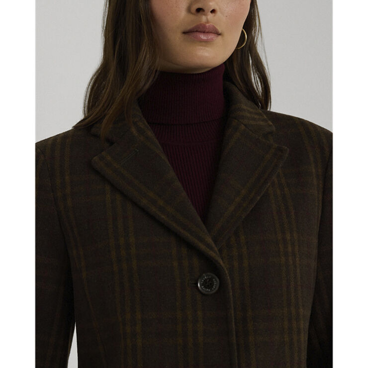 Lauren Ralph Lauren LODEN PLAID WOOL-WOOL SB REEFER 38 Brown plaid