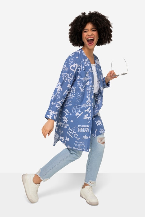 Longbluse, A-Line, Graffitti-Muster, Tunika-Ausschnitt, Langarm