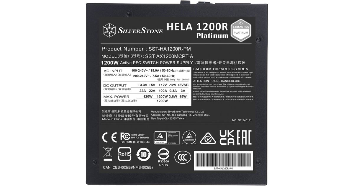 SilverStoneHELA 1200R Platinum, modulaire 1200 watt voeding   (Zwart, 6x PCIe)