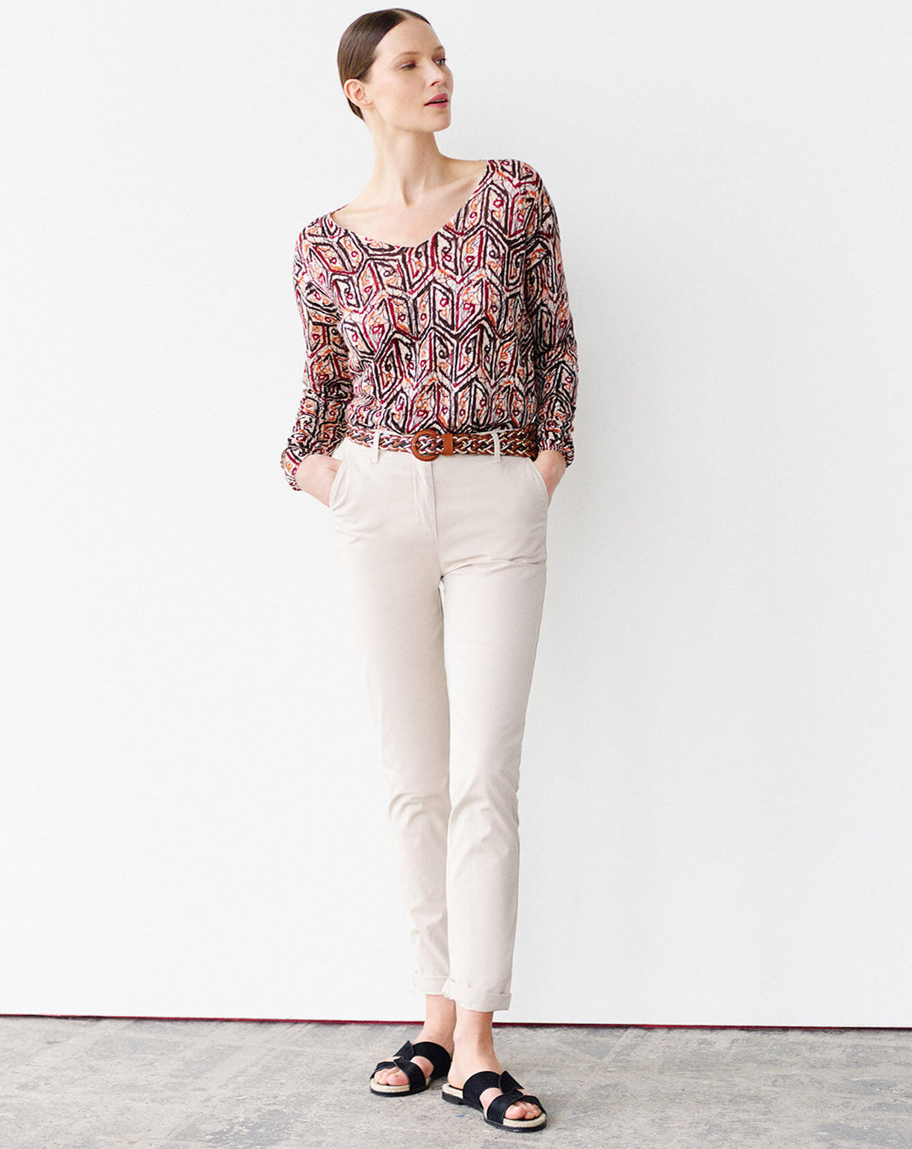 Caroll Pull fin 100% Lin Albane imprimé chataigne
