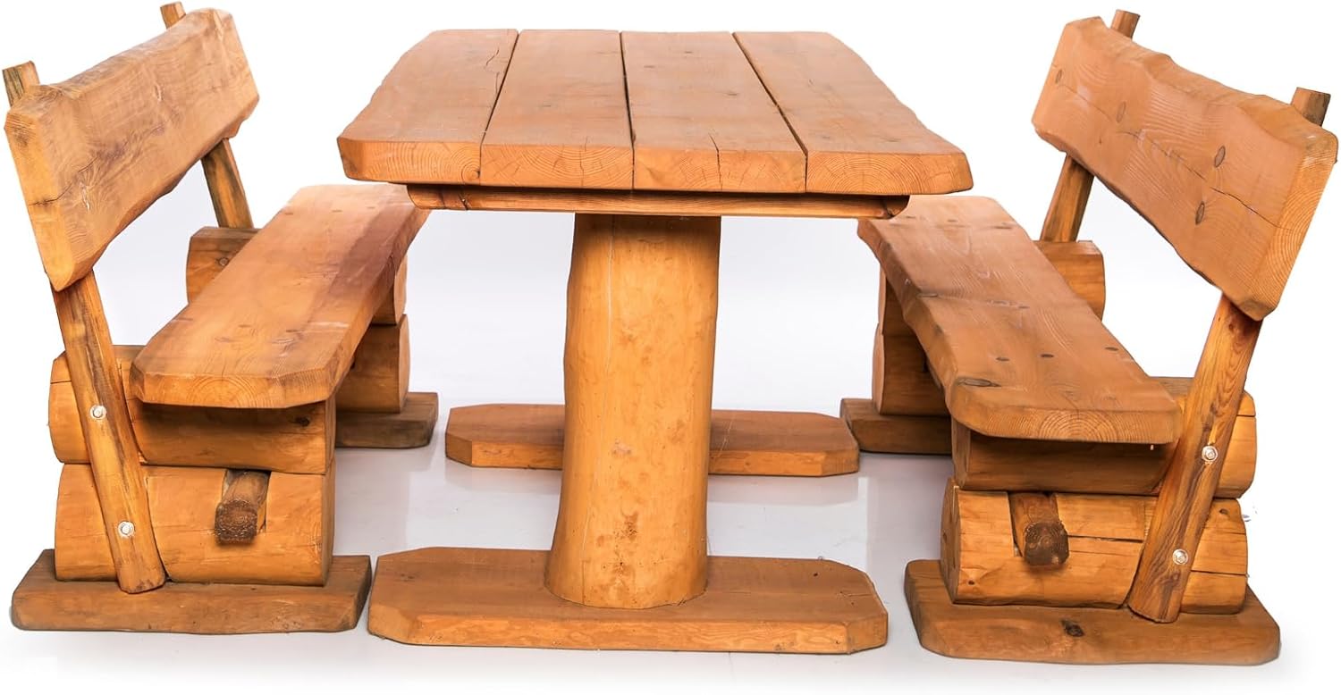 Gartengarnitur Rustikal Pinie Lasiert 160 cm - Aus heimischer Kiefer - Fertig montierte Sitzbank für Terrasse, Garten & Balkon mit Rückenlehne - Zeitloses Design, wetterfest & pflegeleicht