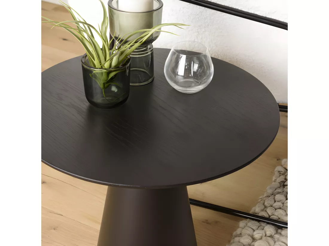 DALY - Table d'appoint ronde noire 50x50cm pied conique métal