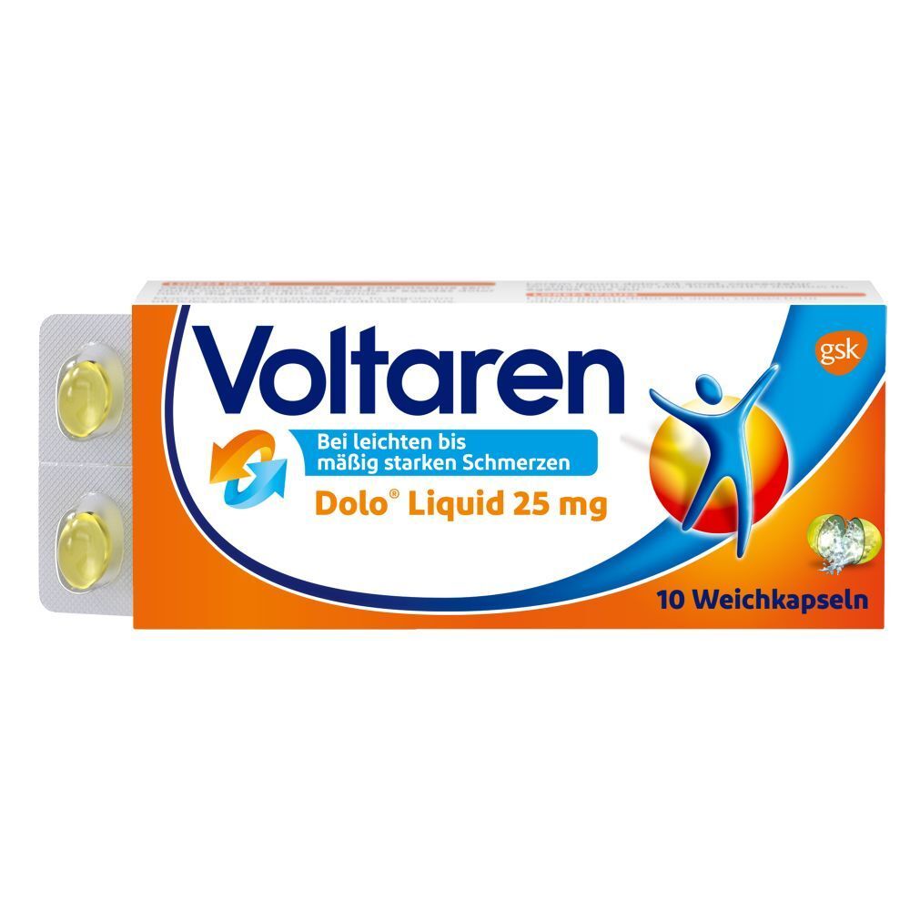 Voltaren Dolo Liquid 25 mg Weichkapseln, gegen Muskelschmerzen 10 St. - Jetzt 20% Rabatt mit dem Code voltaren20 sparen