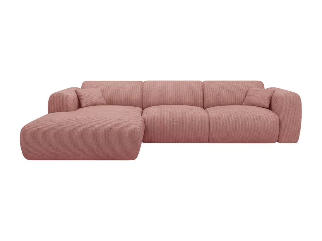 Grand canapé d'angle gauche en tissu texturé rose POGNI de Maison Céphy